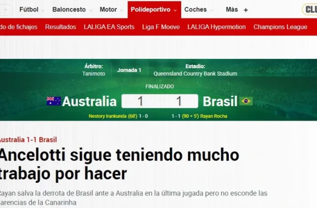 Brazil Draw With Australia Leaves Ancelotti Facing Fresh Questions
