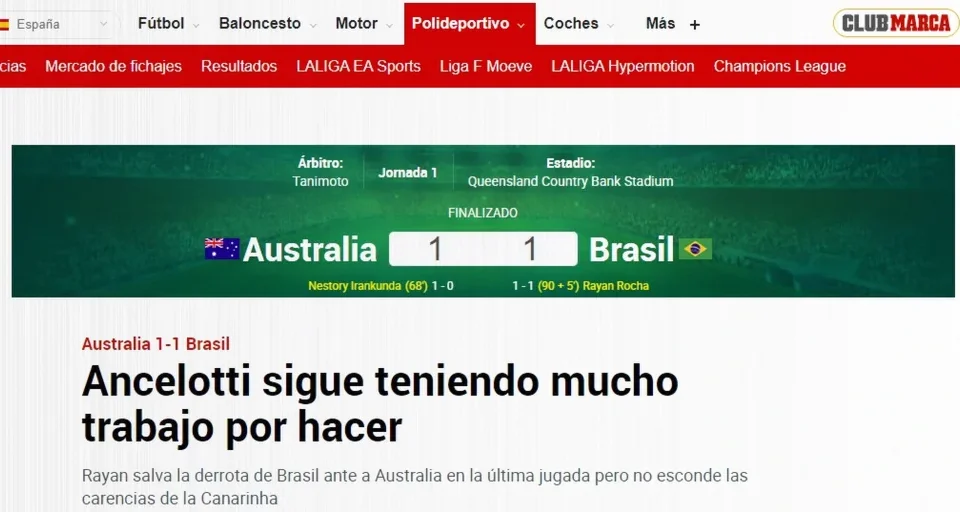 Brazil Draw With Australia Leaves Ancelotti Facing Fresh Questions