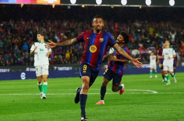 Gabriel Jesus Scores in Barcelona’s 7-2 LaLiga Rout of Racing Santander
