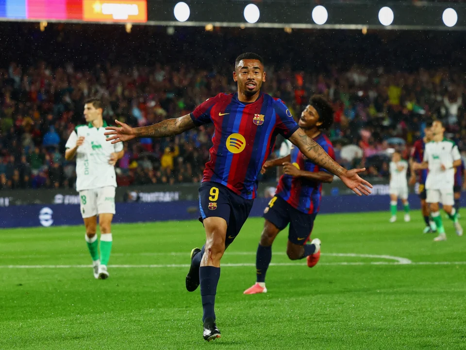 Gabriel Jesus Scores in Barcelona’s 7-2 LaLiga Rout of Racing Santander