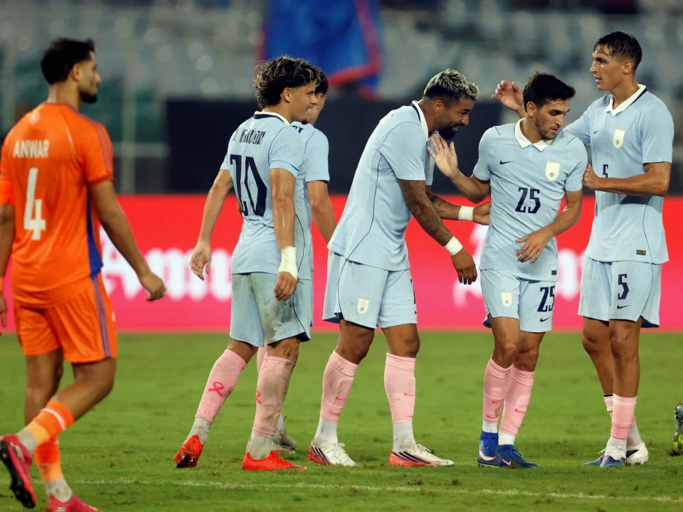 Uruguay Rout India in Kolkata Friendly Wearing Pink for Breast Cancer Campaign