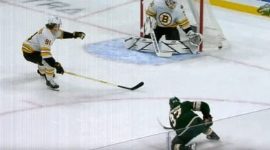 Kaprizov’s One-Timer Gets Stuck Beneath Bruins Net in Wild Game