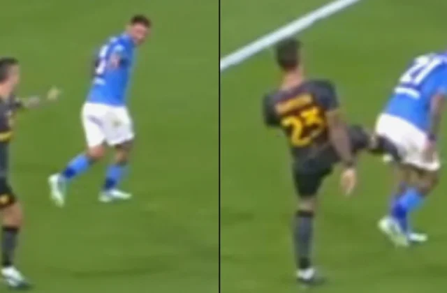 Politano and Mancini Share Light Moment in Napoli-Roma Clash