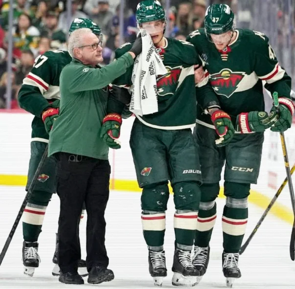 Nico Sturm Hospitalized After Puck Injury in Wild Win Over Vegas