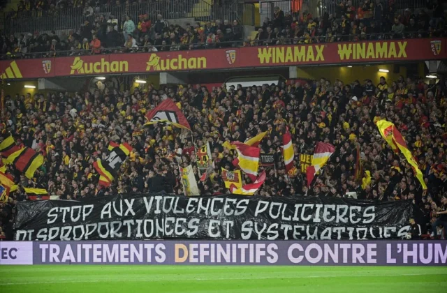 RC Lens Fans Unfurl Anti-Police Violence Banner During Lyon Clash